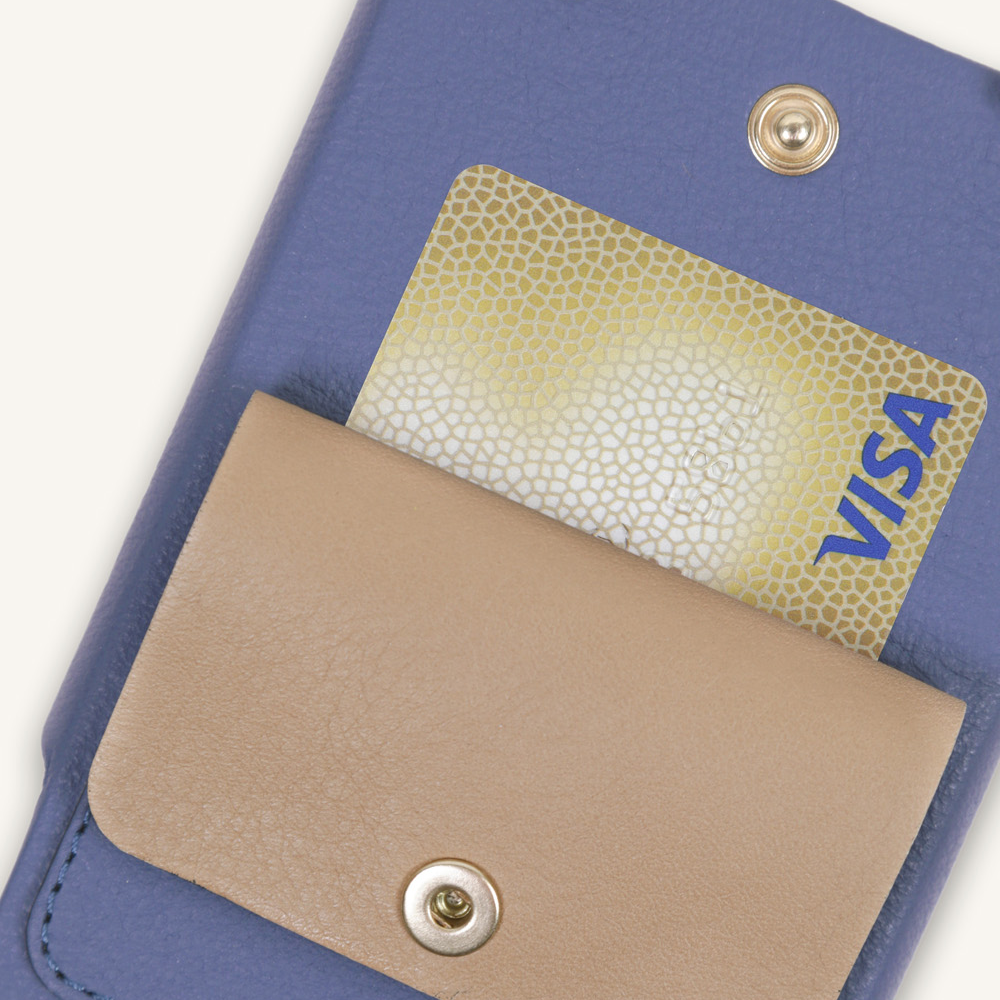 LEATHER IPHONE CASE WITH WALLET AND LOOPS LOU - BLUE 