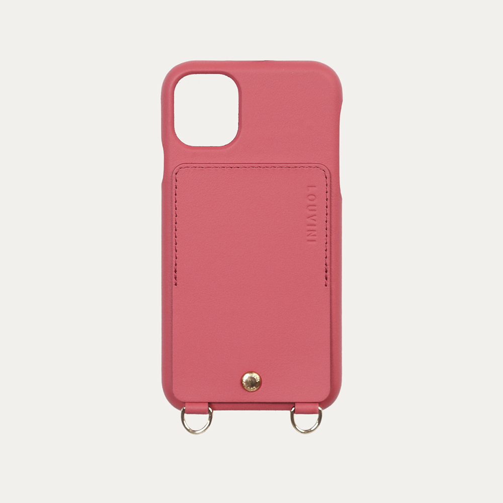 LEATHER IPHONE CASE WITH WALLET AND LOOPS LOU - BLUSH (PERSONALISABLE)