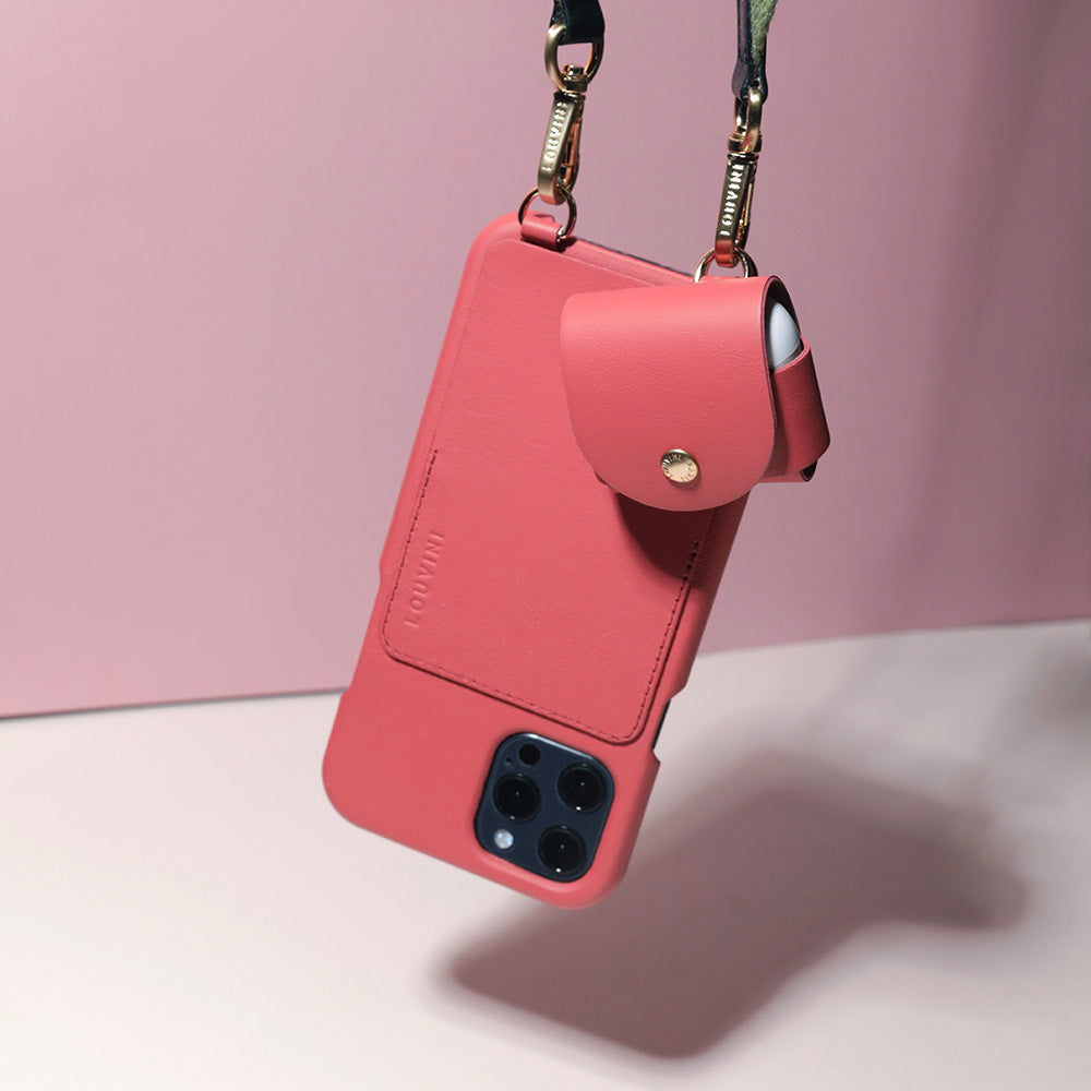 LEATHER IPHONE CASE WITH WALLET AND LOOPS LOU - BLUSH