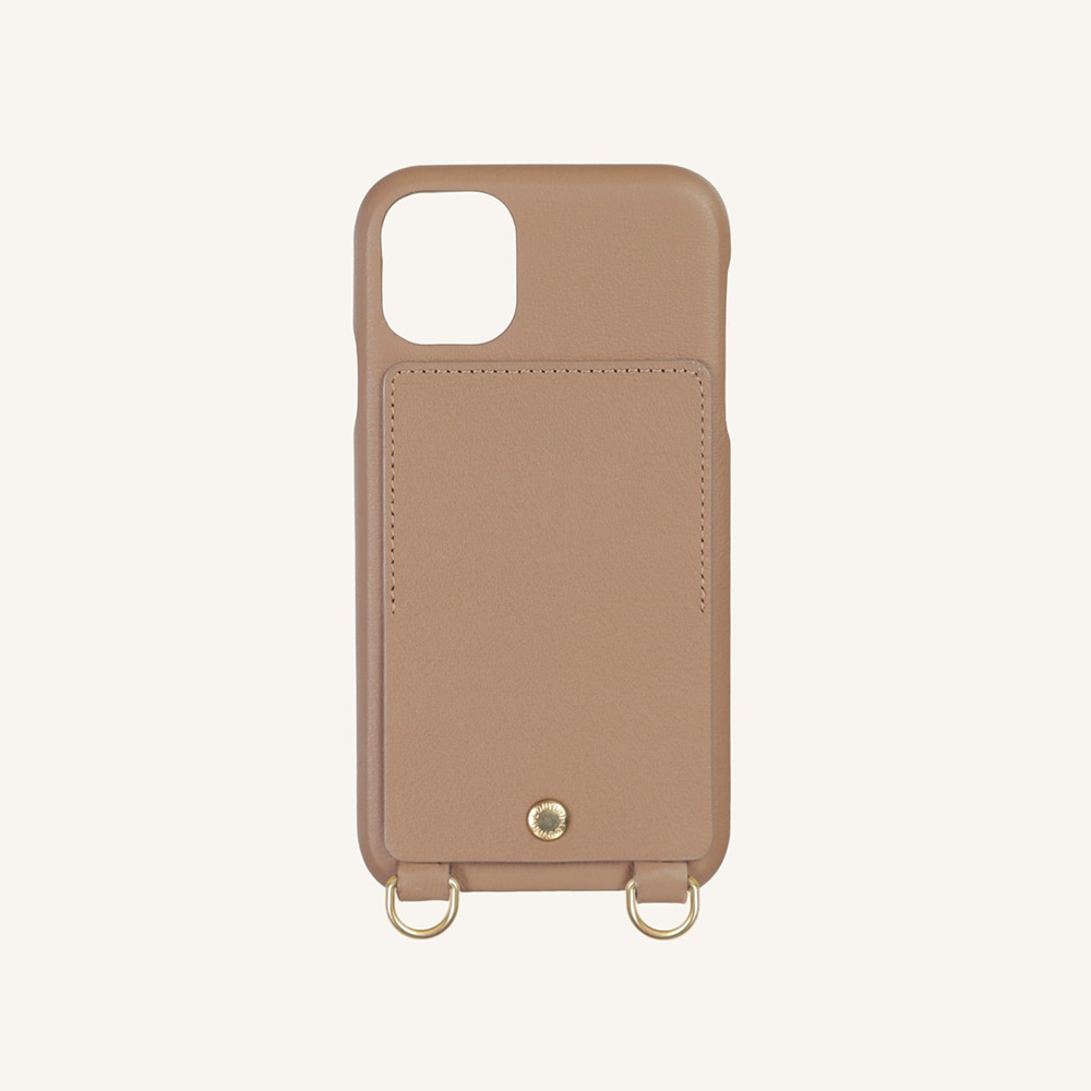 LEATHER IPHONE CASE WITH WALLET AND LOOPS LOU - CAMEL (PERSONALISABLE)