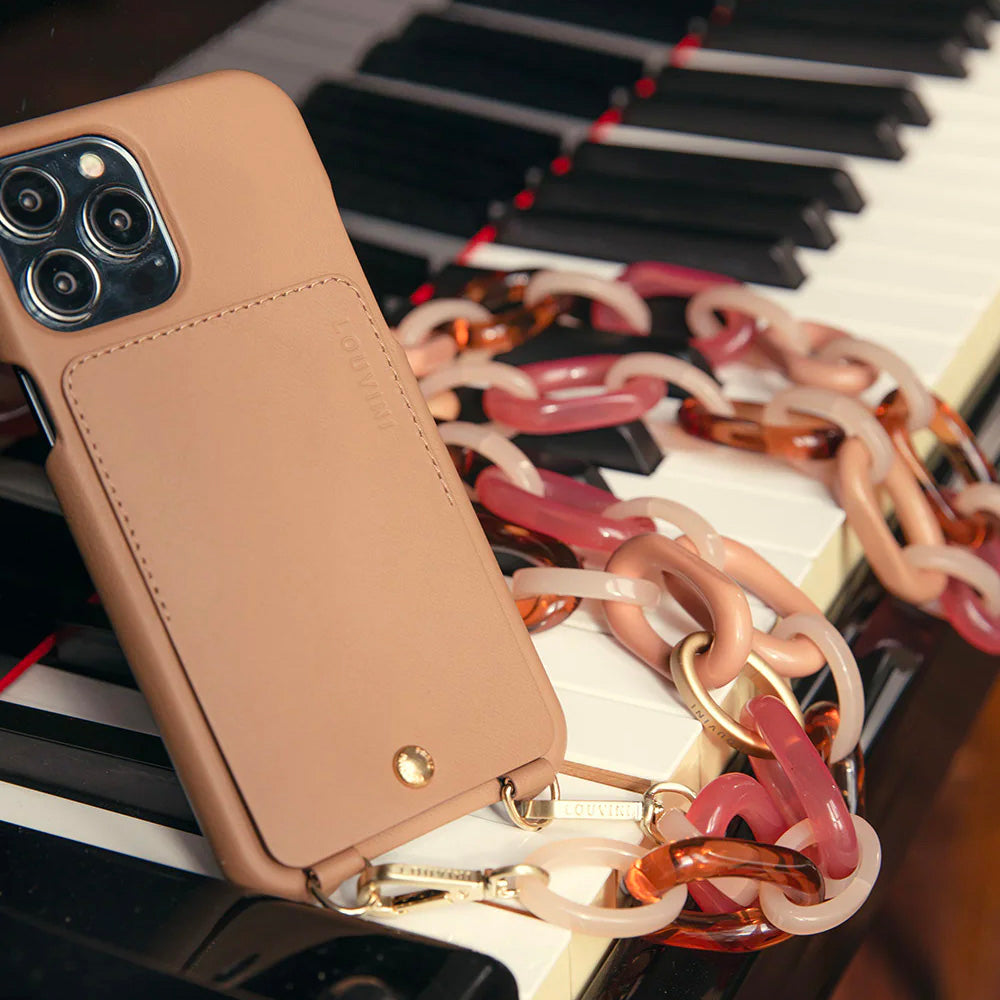 LOU Camel Leather Case & CHIARA Pink-Nude Chain