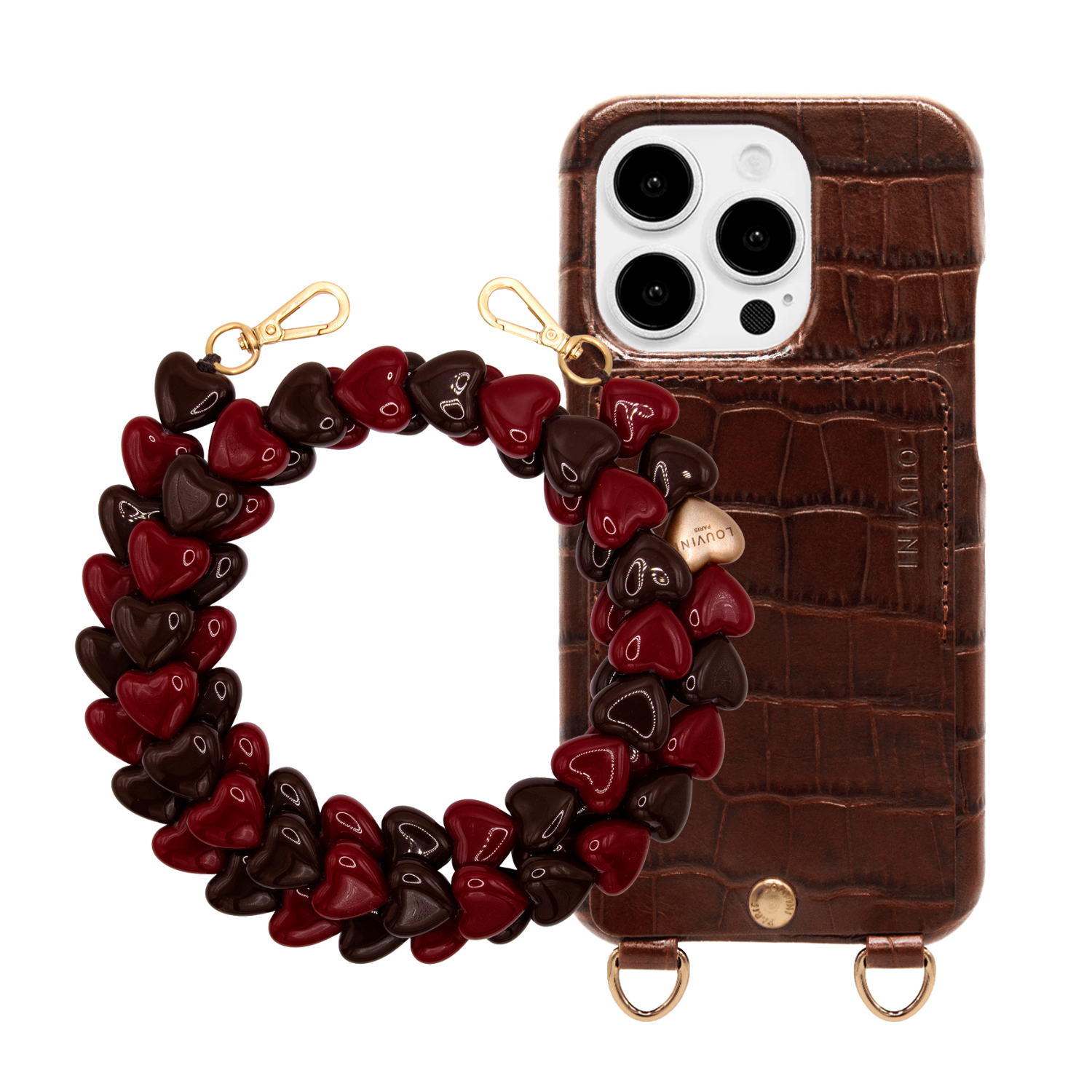 LOU Crocodile Brown iPhone Case & CUORE Burgundy-Brown Chain