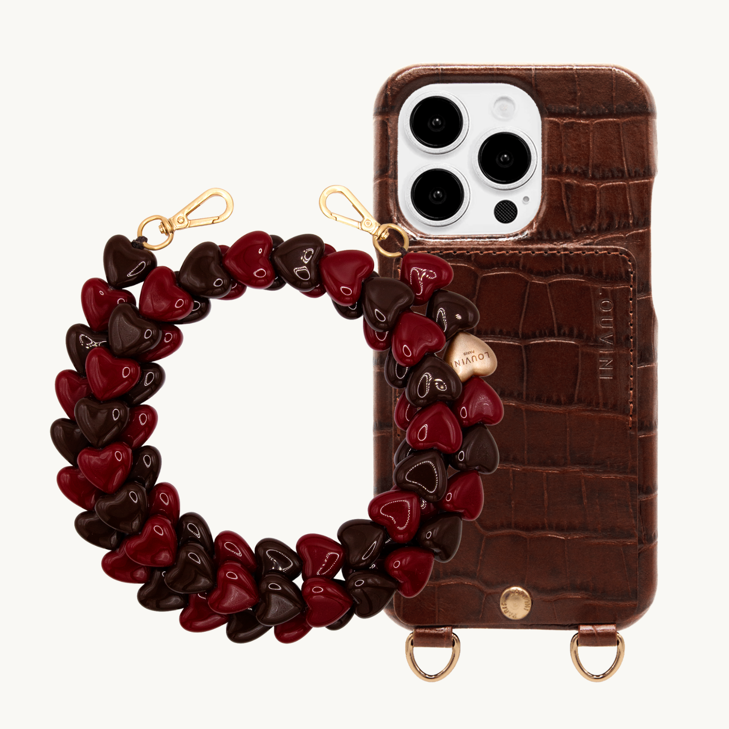 LOU Crocodile Brown iPhone Case & CUORE Burgundy-Brown Chain