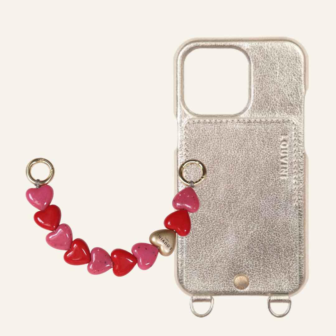 LOU GOLD-SILVER METALLIC CASE & PETIT CUORE PINK-RED CHAIN