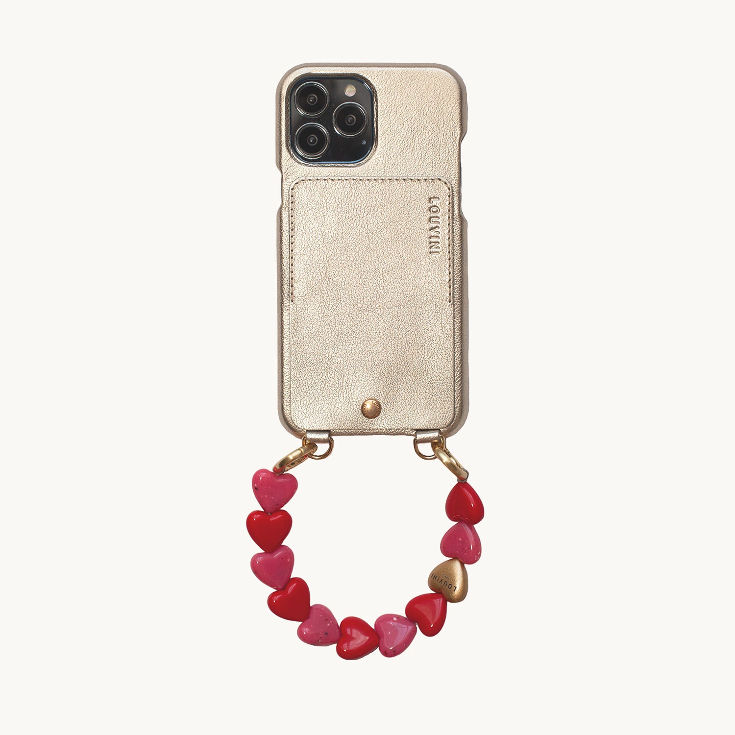 LOU GOLD-SILVER METALLIC CASE & PETIT CUORE PINK-RED CHAIN