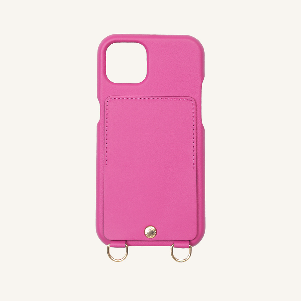 LEATHER IPHONE CASE WITH WALLET AND LOOPS LOU - FUCHSIA (PERSONALISABLE)