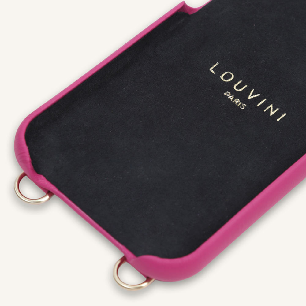 LEATHER IPHONE CASE WITH WALLET AND LOOPS LOU - FUCHSIA 