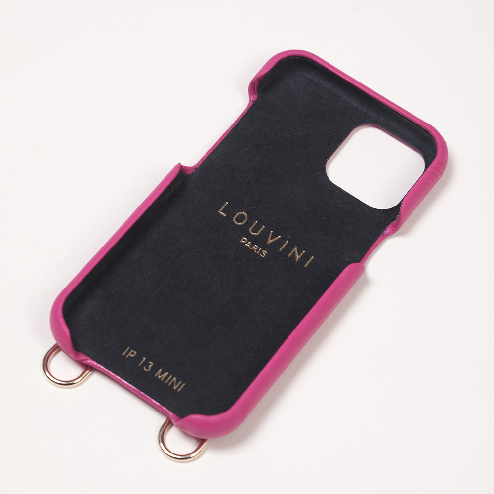 LEATHER IPHONE CASE WITH WALLET AND LOOPS LOU - FUCHSIA (PERSONALISABLE)