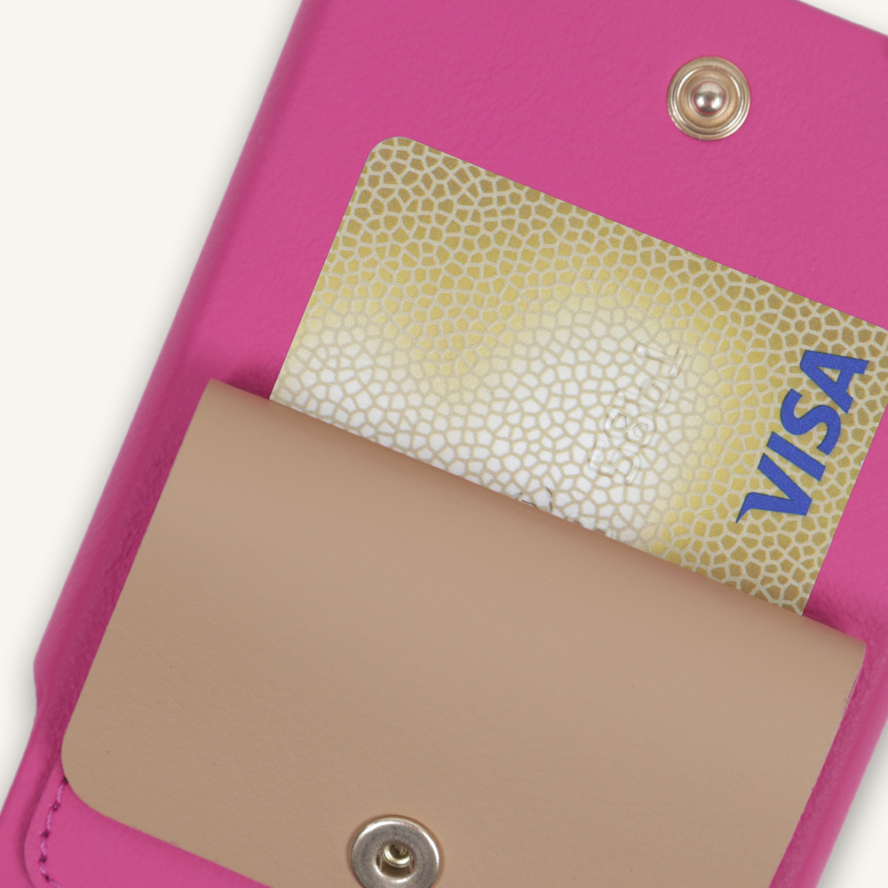 LEATHER IPHONE CASE WITH WALLET AND LOOPS LOU - FUCHSIA 