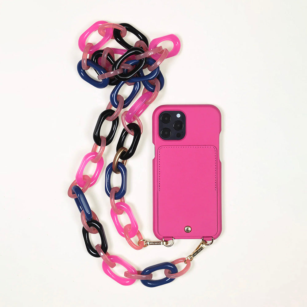 LOU Fuchsia Leather Case & CHIARA Navy-Pink Chain