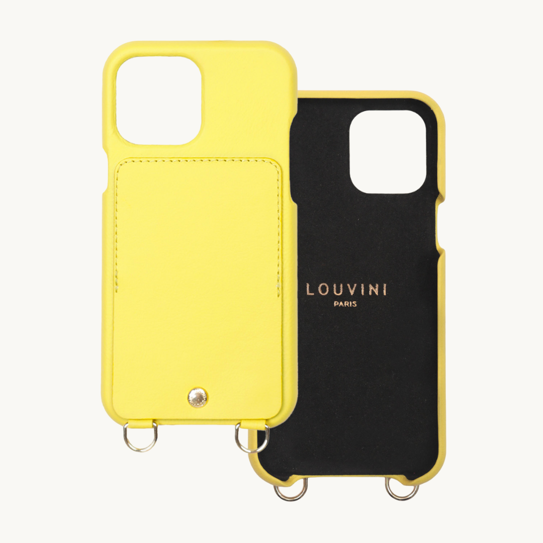 LEATHER IPHONE CASE WITH WALLET AND LOOPS LOU - YELLOW