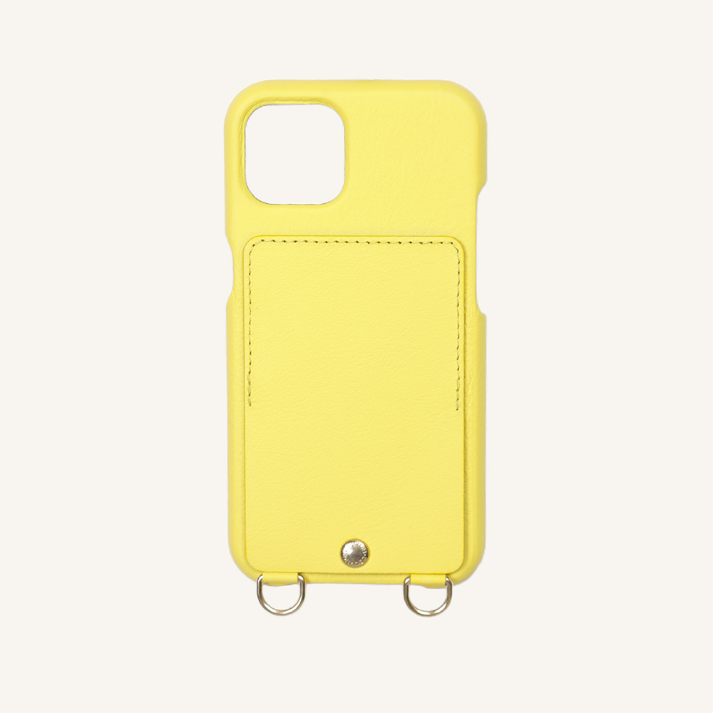 LEATHER IPHONE CASE WITH WALLET AND LOOPS LOU - YELLOW (PERSONALISABLE)