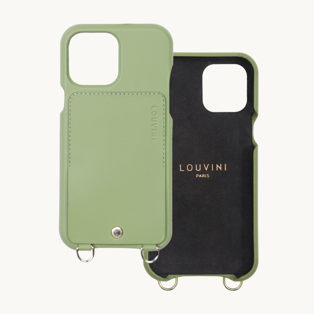 LEATHER IPHONE CASE WITH WALLET AND LOOPS LOU - KHAKI