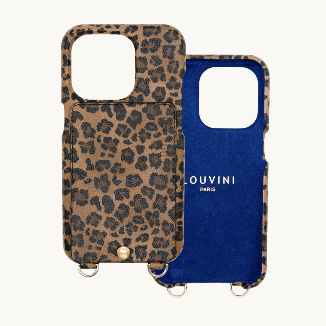 LEATHER IPHONE CASE WITH WALLET AND LOOPS LOU - LEOPARD