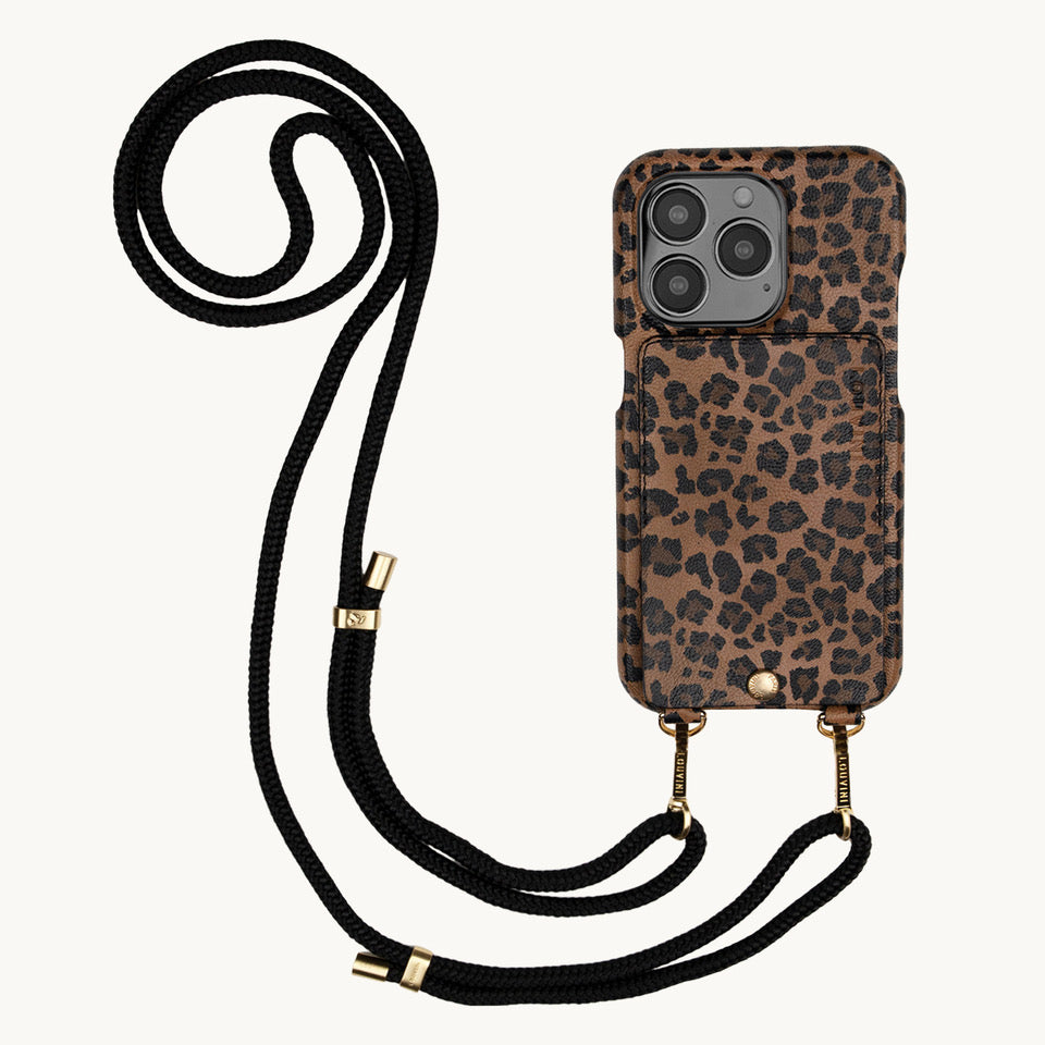 LEATHER IPHONE CASE WITH WALLET AND LOOPS LOU - LEOPARD