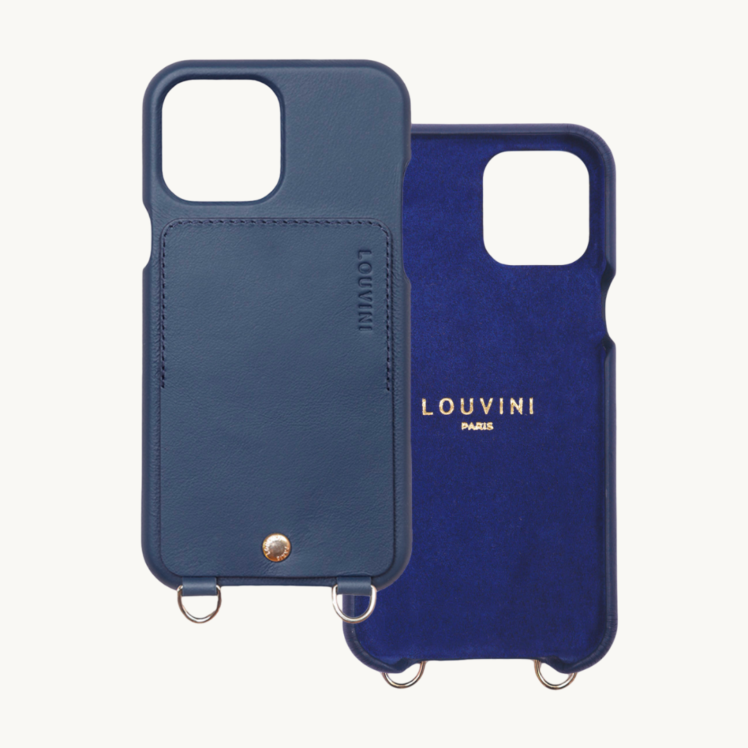 LEATHER IPHONE CASE WITH WALLET AND LOOPS LOU - NAVY