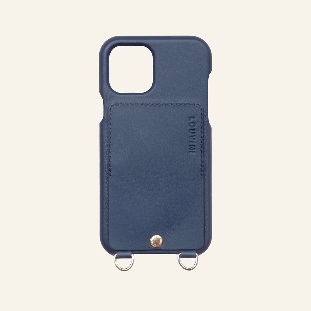 LEATHER IPHONE CASE WITH WALLET AND LOOPS LOU - NAVY (PERSONALISABLE)