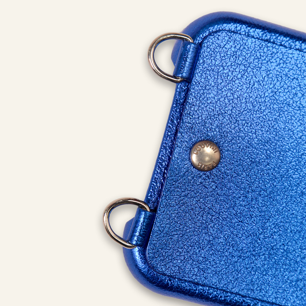 LEATHER IPHONE CASE WITH WALLET AND LOOPS LOU - METALLIC BLUE