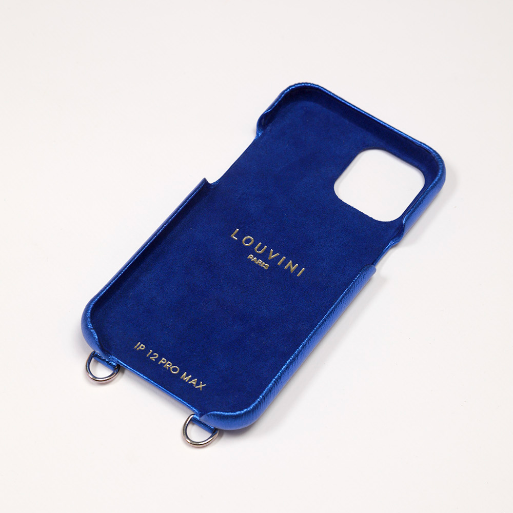 LEATHER IPHONE CASE WITH WALLET AND LOOPS LOU - METALLIC BLUE