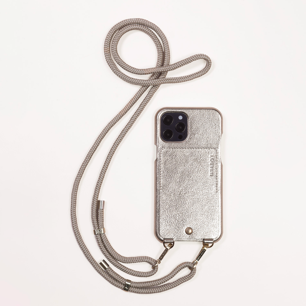 LEATHER IPHONE CASE WITH WALLET AND LOOPS LOU - METALLIC GOLD-SILVER