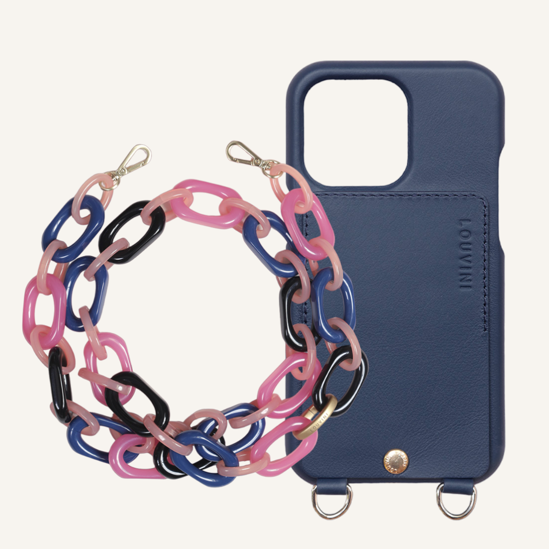 LOU Navy Leather Case & CHIARA Navy-Pink Chain