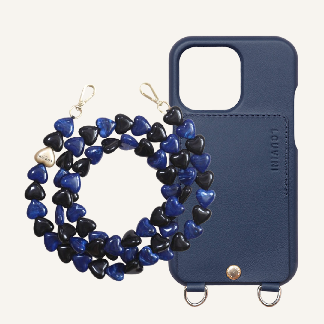 LOU Navy Leather Case & CUORE Black-Navy Chain