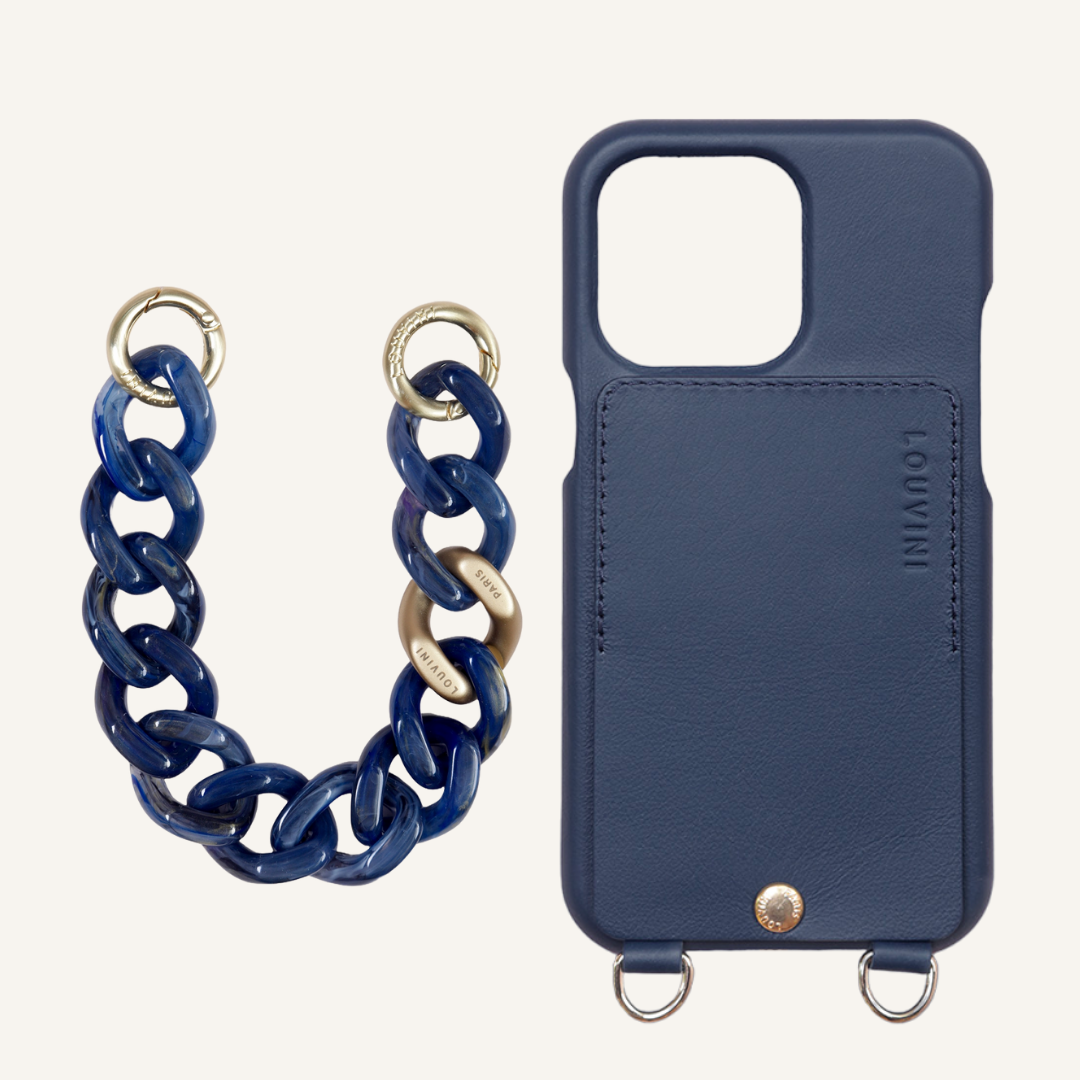 LOU Navy Leather Case & PETIT ZOE Navy Chain