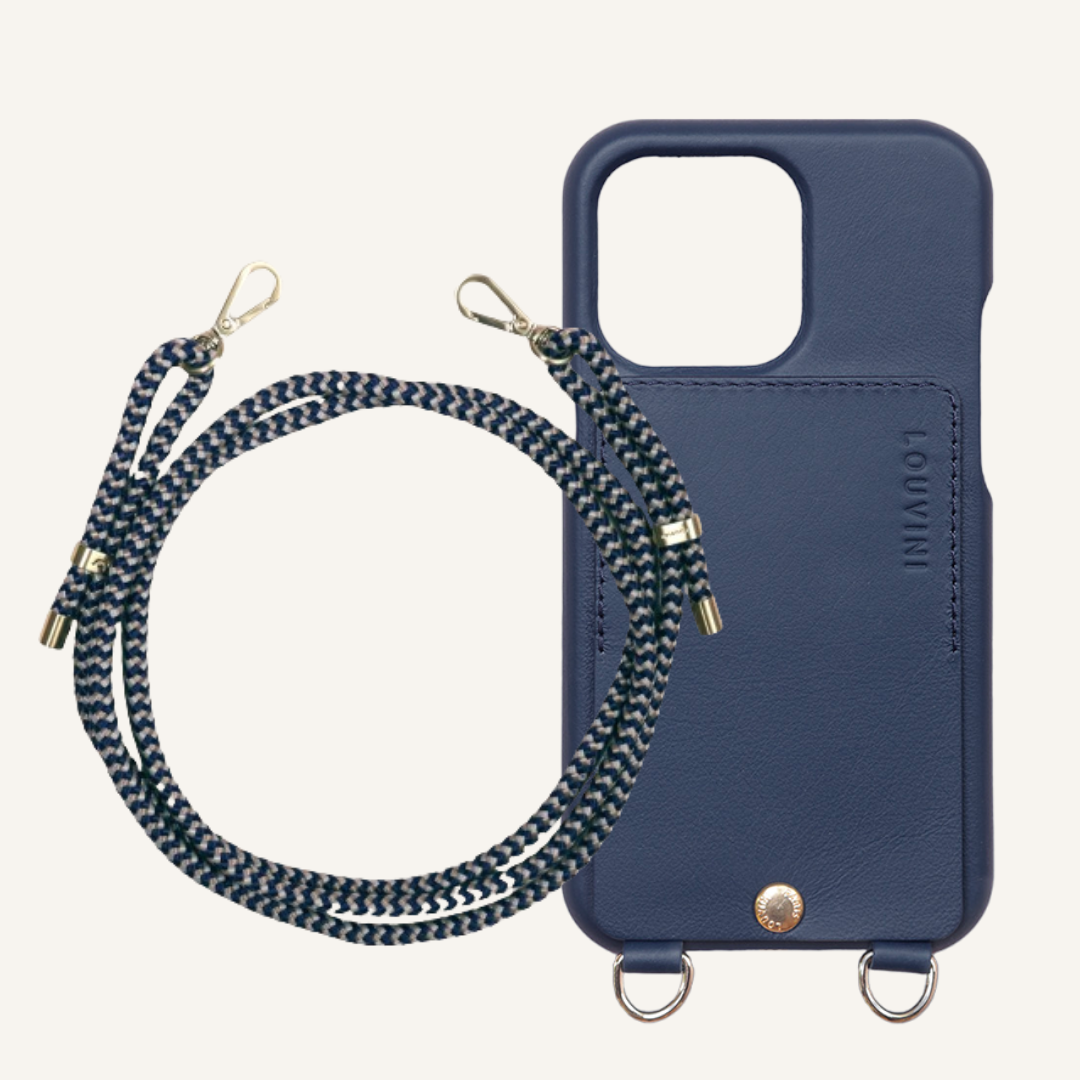 LOU Navy Leather Case & TESSA Navy-Cream Cord