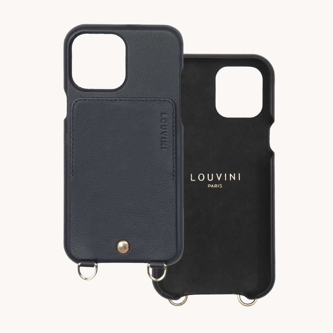 LEATHER IPHONE CASE WITH WALLET AND LOOPS LOU - BLACK