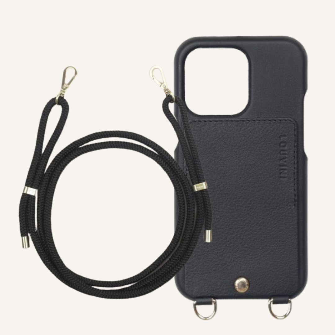 LOU bLack Leather Case & TESSA Black Cord