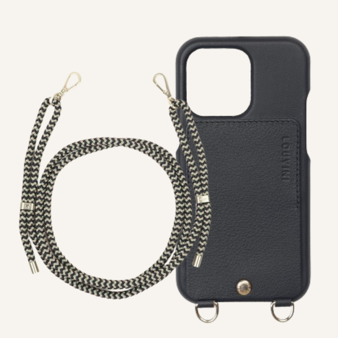 LOU Black Leather Case & TESSA Black-Green Cord