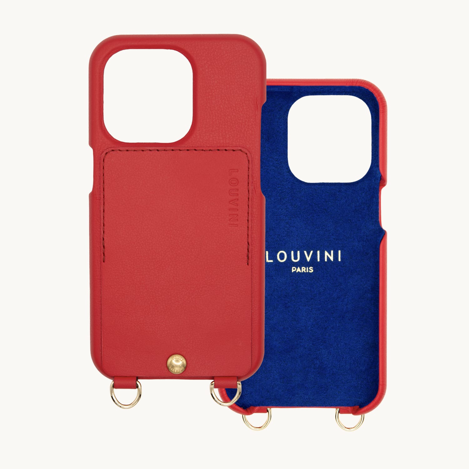 LEATHER IPHONE CASE WITH WALLET AND LOOPS LOU - RED (PERSONALISABLE)