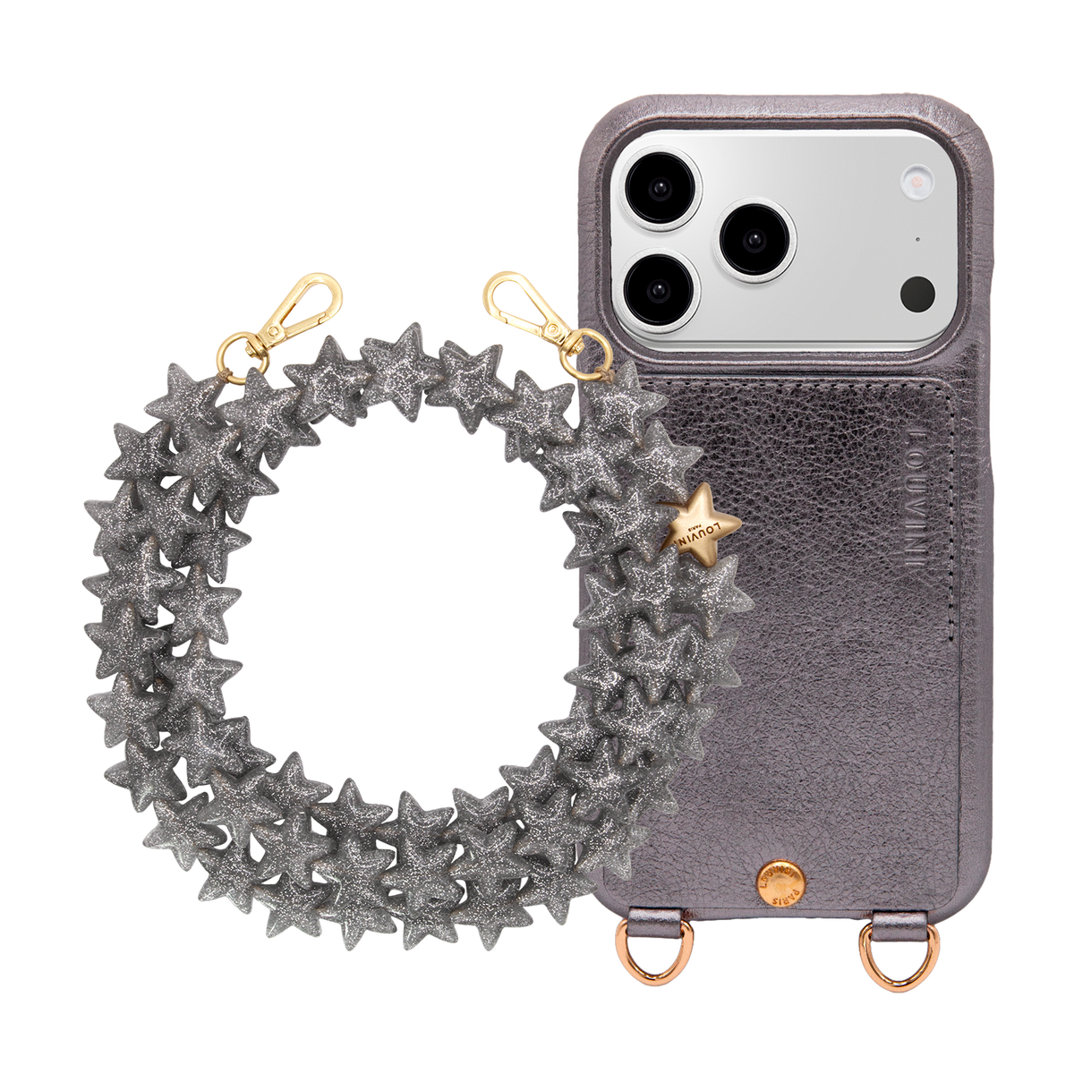 LOU Metallic Charcoal iPhone Case & Chain ETOILE Silver