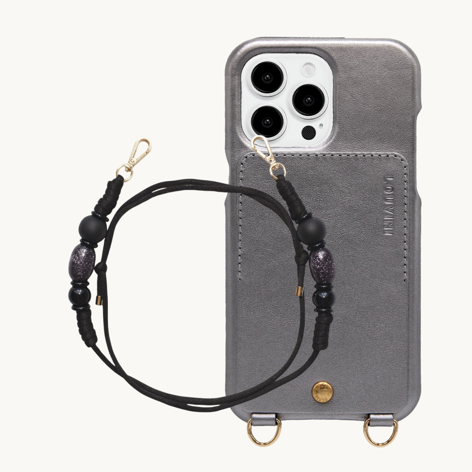 ensemble coque de téléphone avec étui cuir anthracite et cordon noir