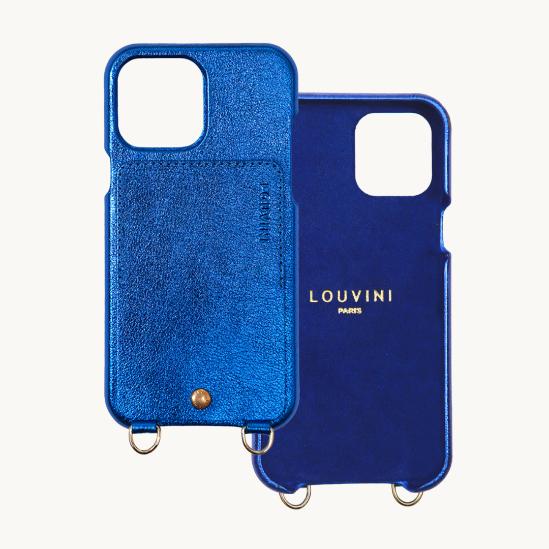 coque en cuir métallisé bleu pour iphone