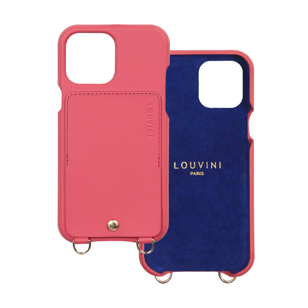 LEATHER IPHONE CASE WITH WALLET AND LOOPS LOU - BLUSH