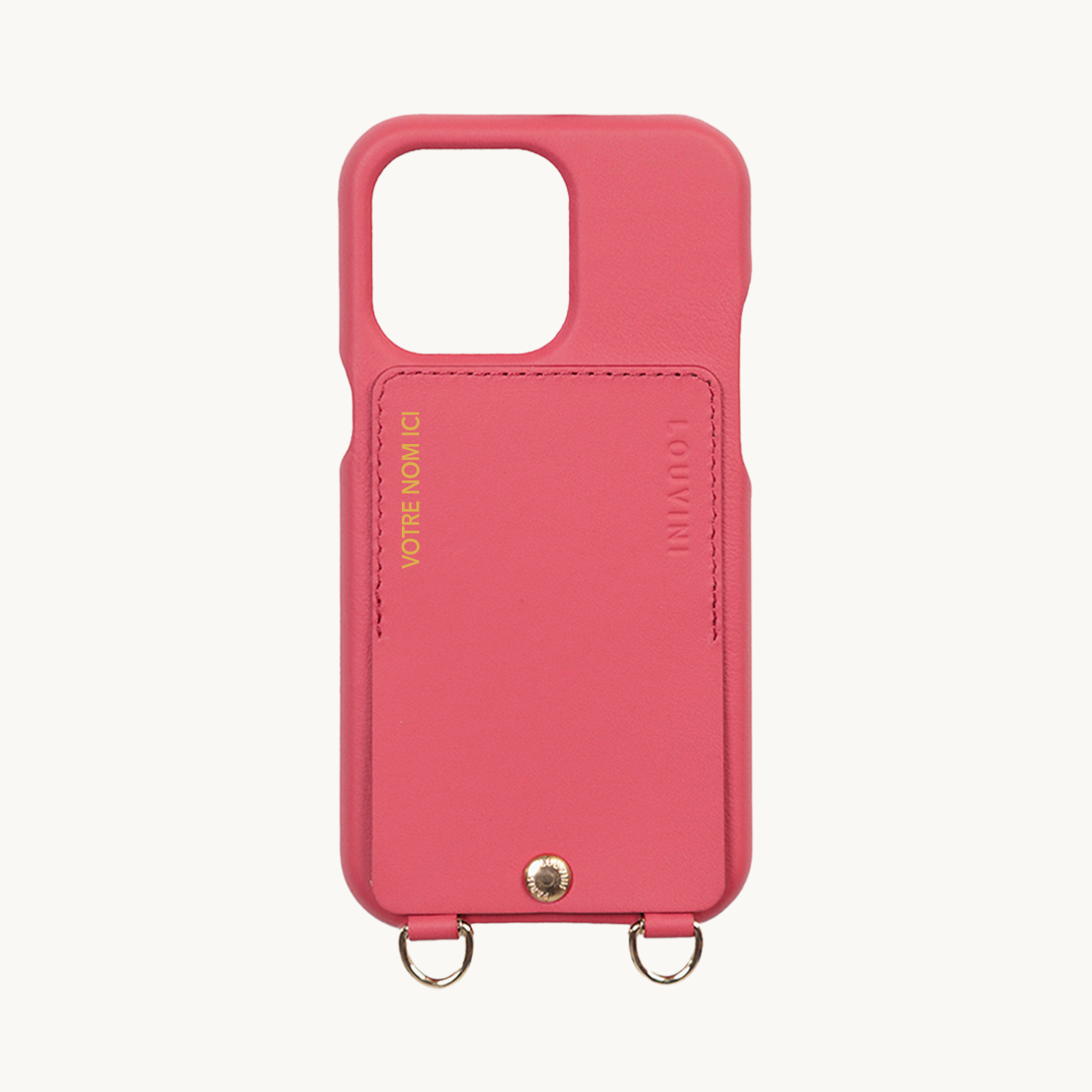 LEATHER IPHONE CASE WITH WALLET AND LOOPS LOU - BLUSH (PERSONALISABLE)