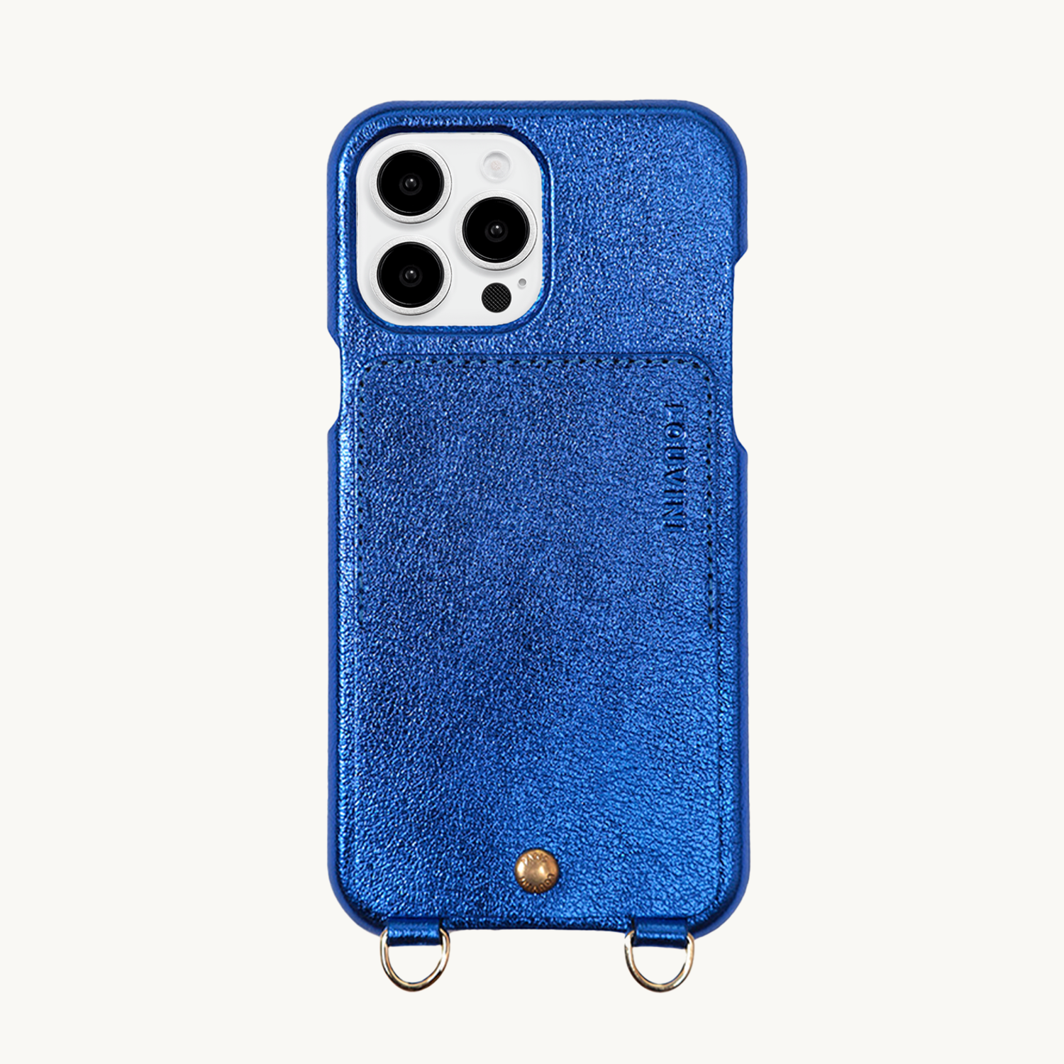 LEATHER IPHONE CASE WITH WALLET AND LOOPS LOU - METALLIC BLUE