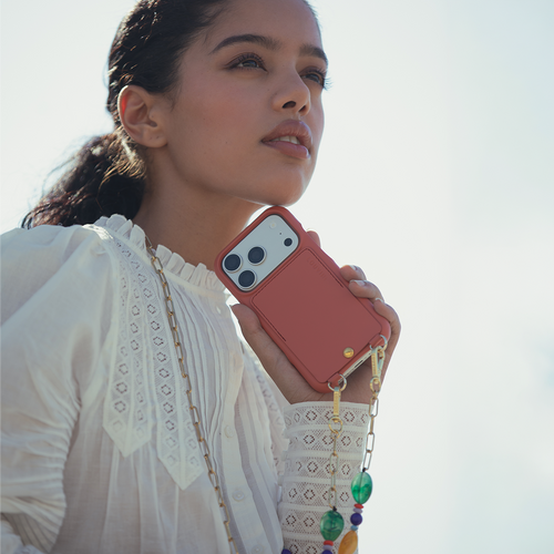 Leather iPhone Case with wallet and loops LOU - Blush