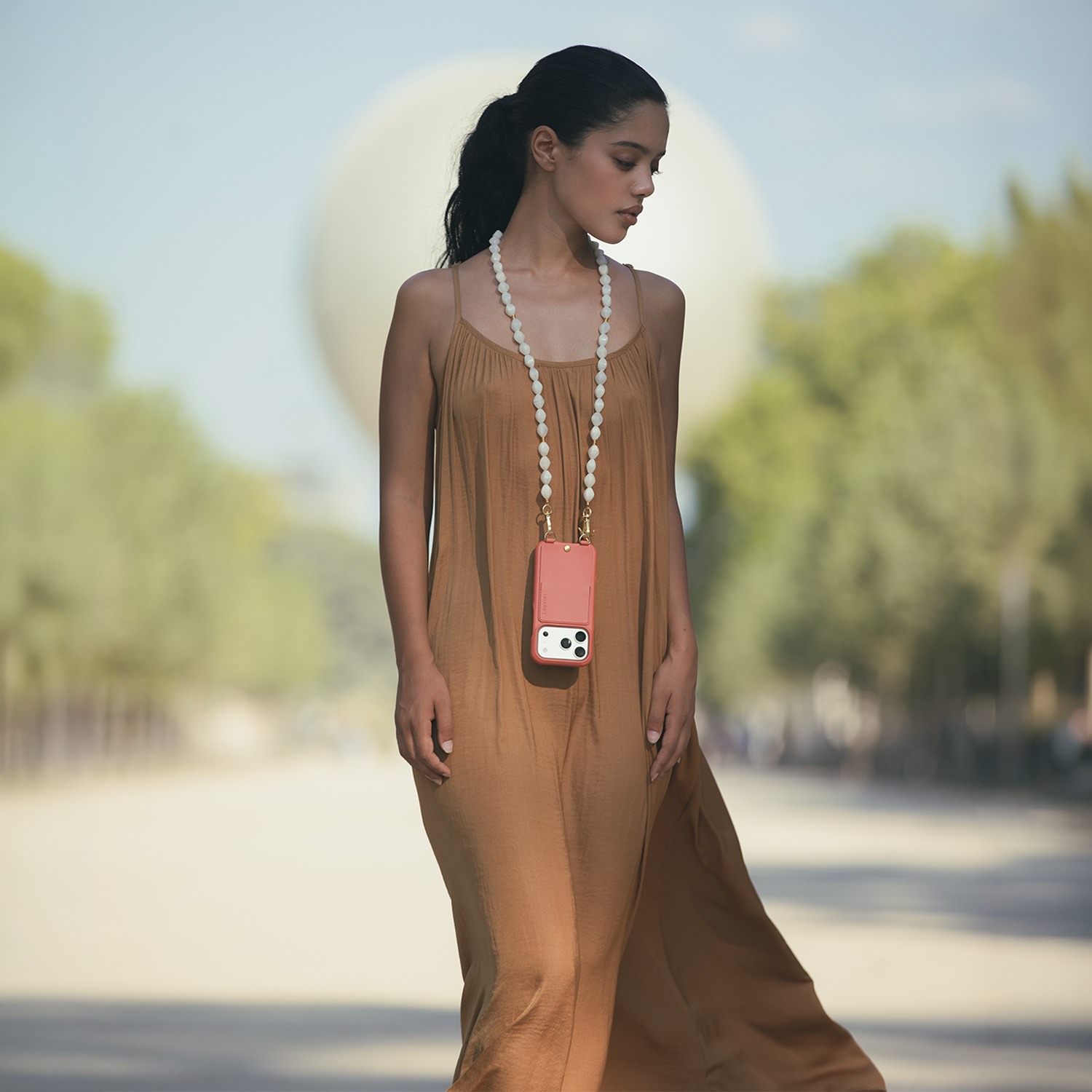 Leather iPhone Case with wallet and loops LOU - Blush