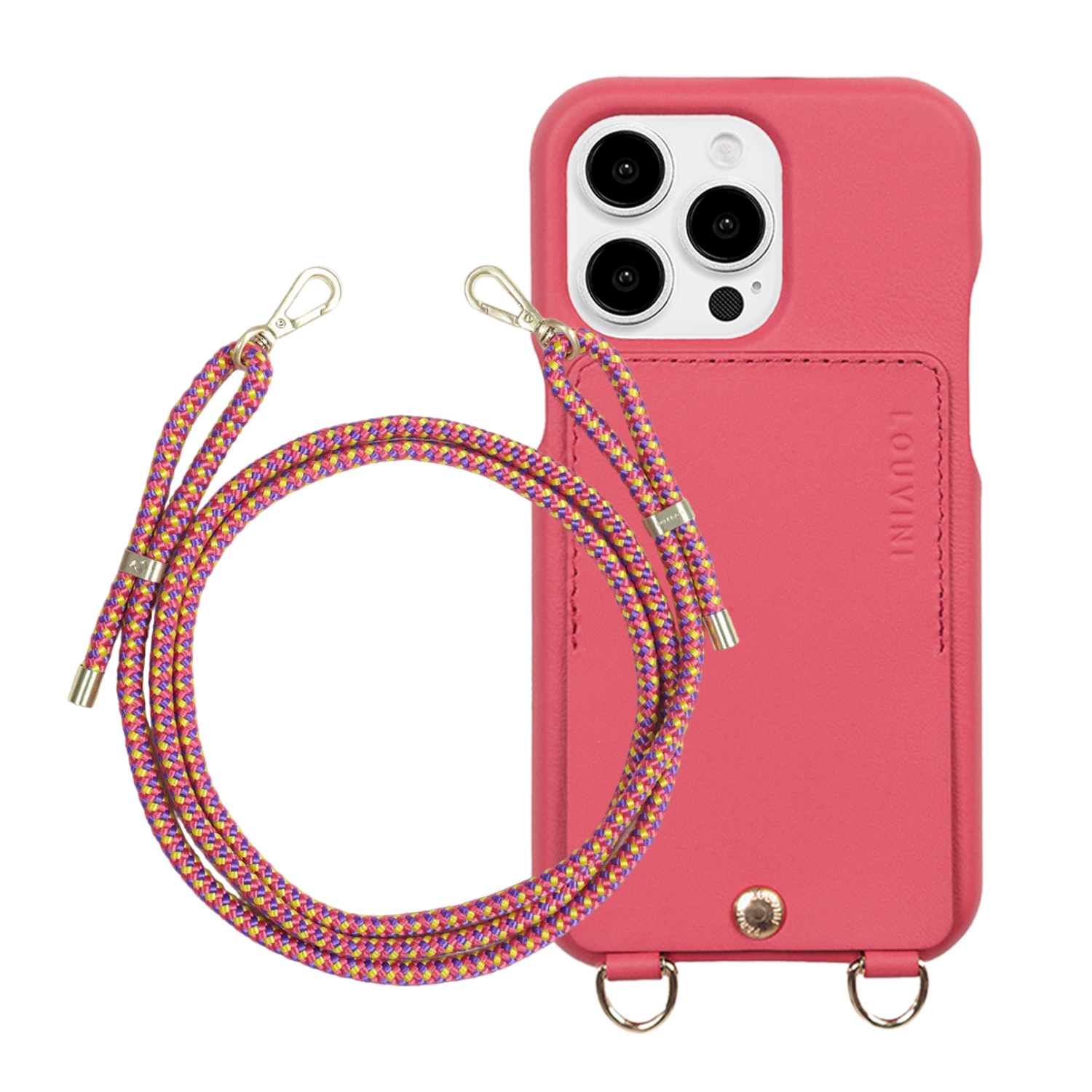ensemble coque de téléphone avec étui en cuir rose et cordon blush violet 