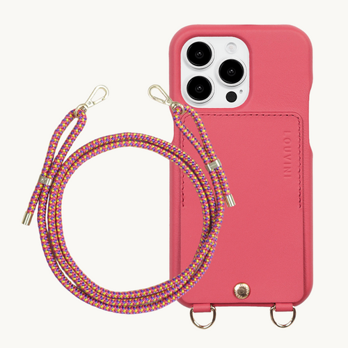 ensemble coque de téléphone avec étui en cuir rose et cordon blush violet 