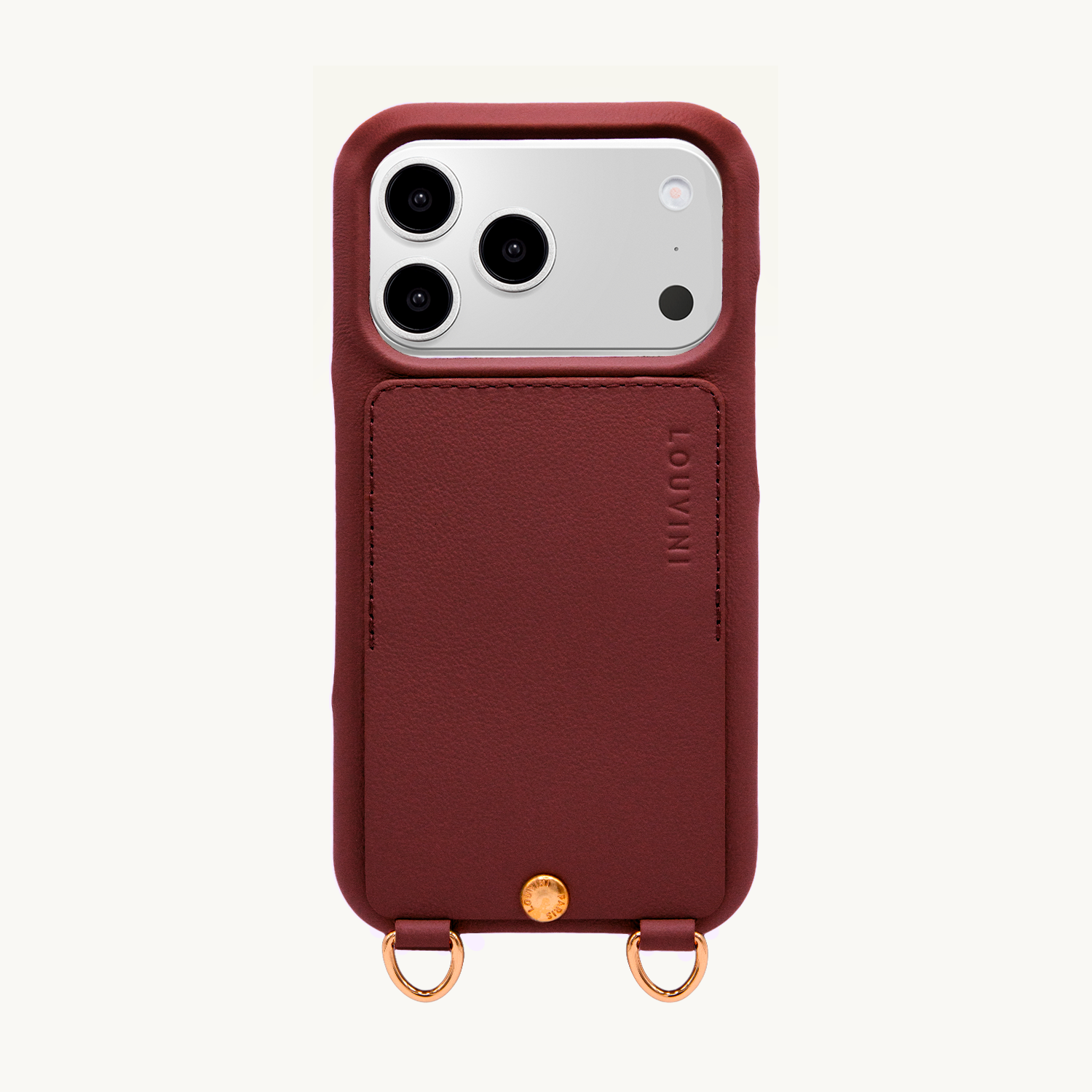 iPhone leather case with card holder and rings LOU - Burgundy