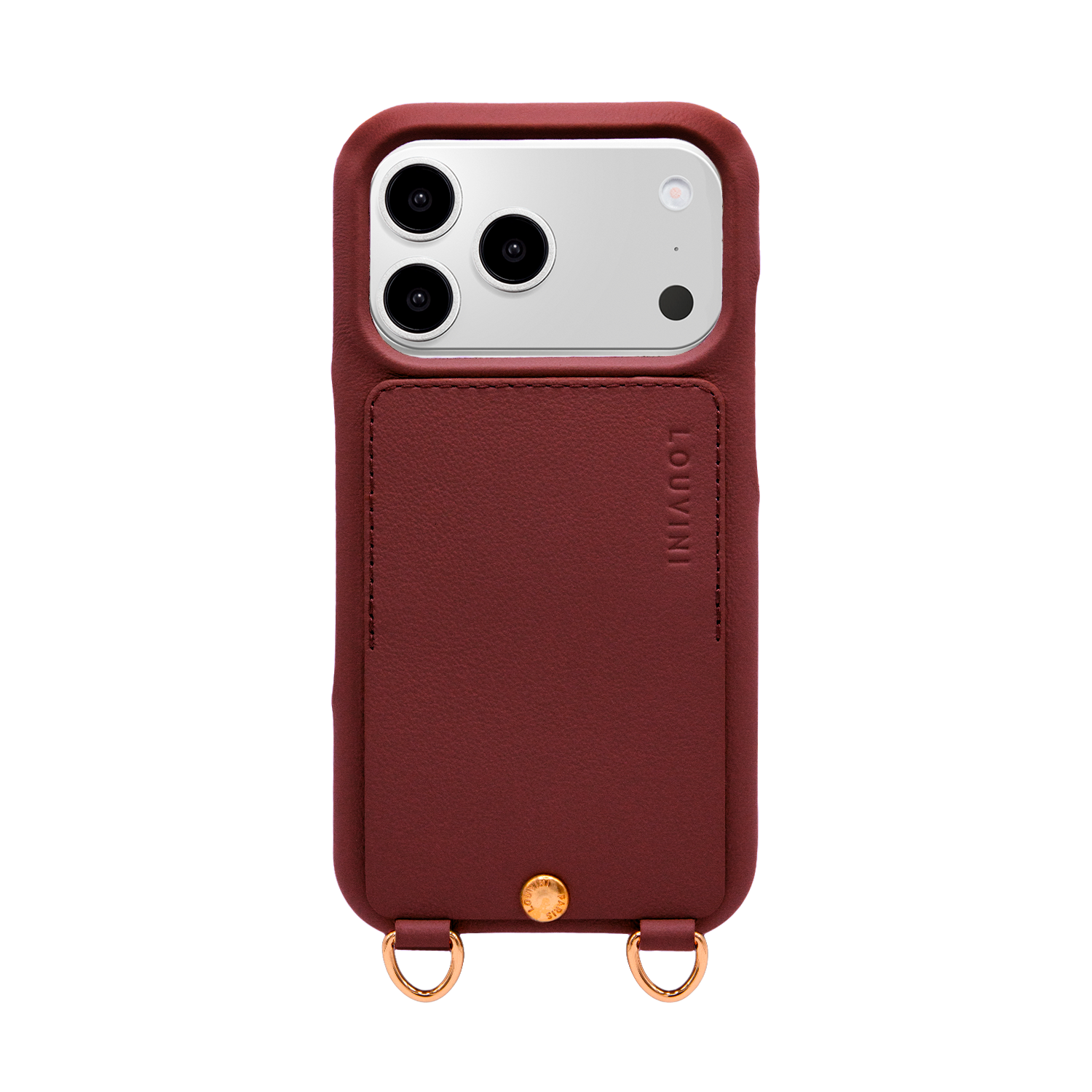 iPhone leather case with card holder and rings LOU - Burgundy