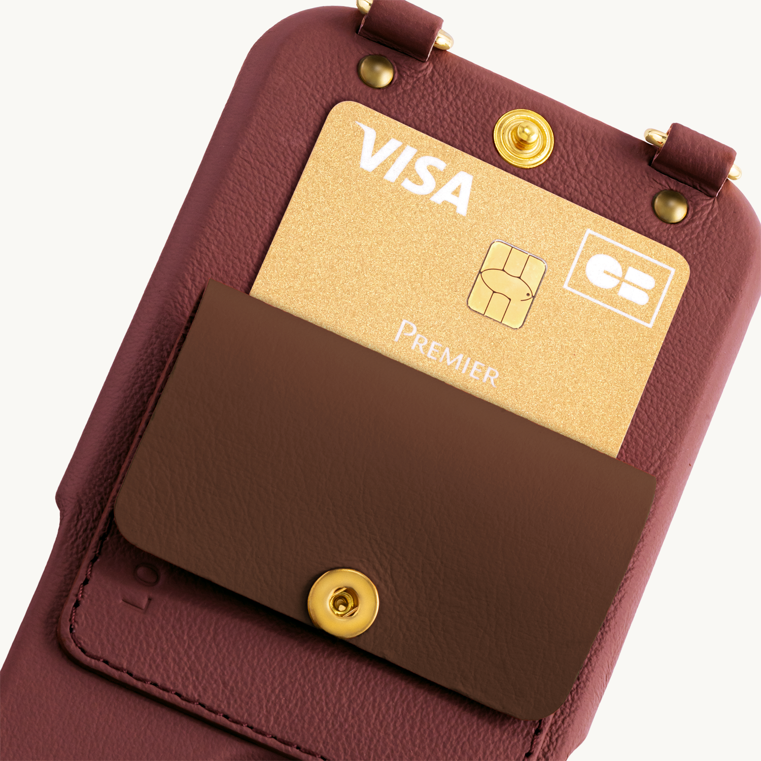 iPhone Leather Card Holder Case with Rings LOU - Burgundy
