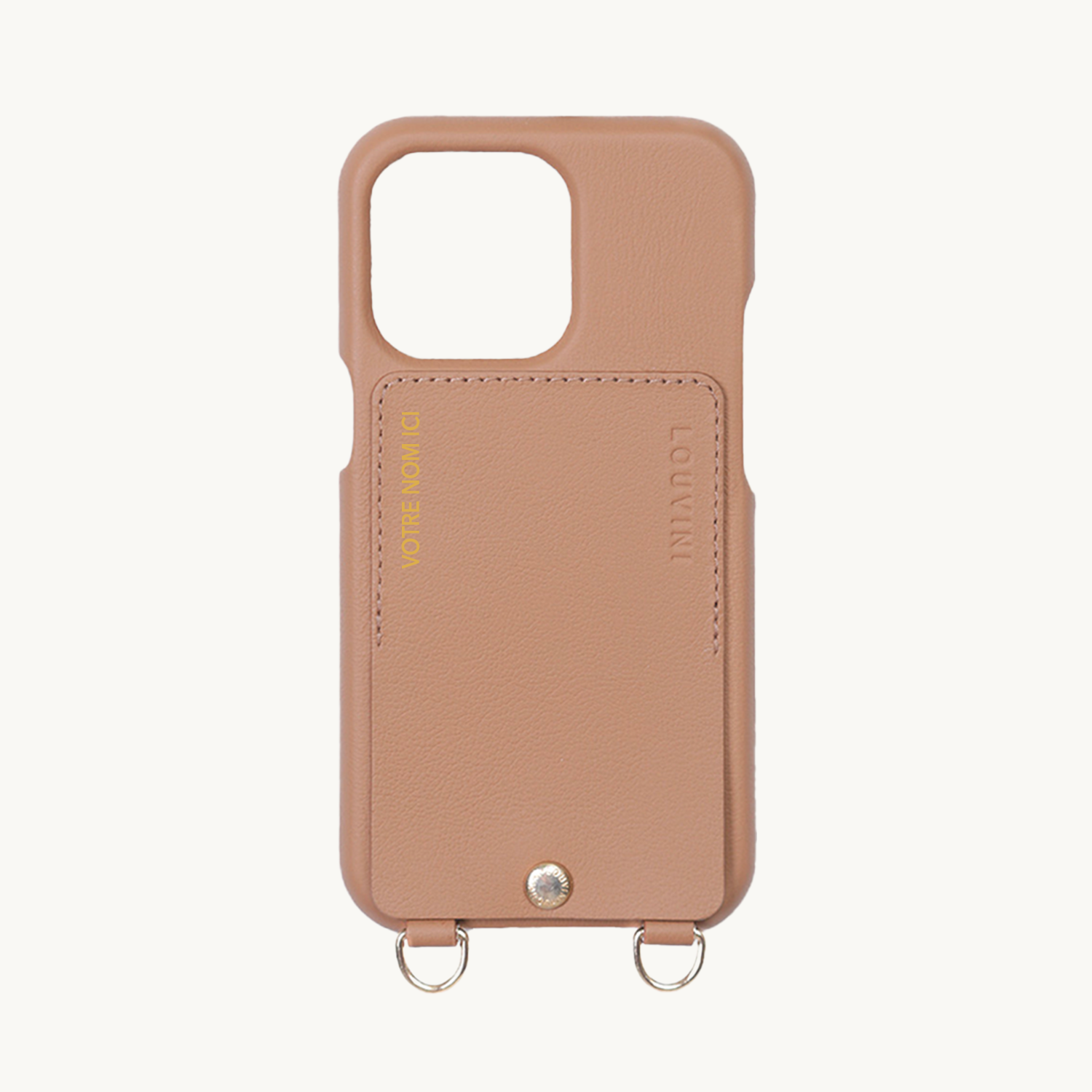 LEATHER IPHONE CASE WITH WALLET AND LOOPS LOU - CAMEL (PERSONALISABLE)