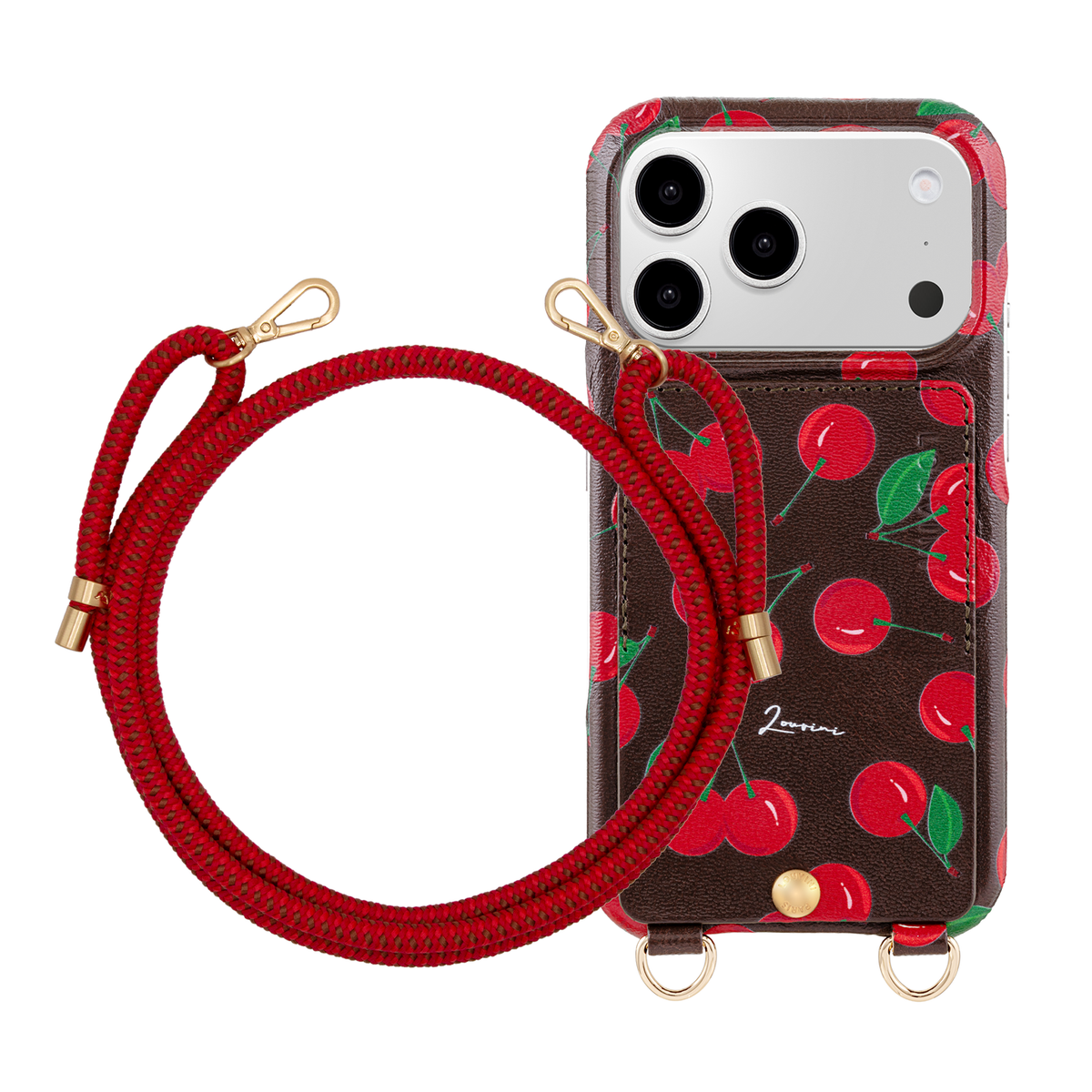 LOU Cherries iPhone Case & Cord TESSA Multicolour Red-Burgundy