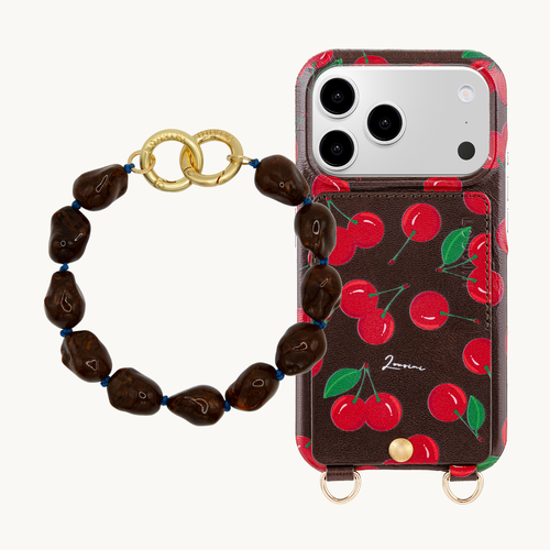 iPhone Leather Case LOU Cherry & PETIT ROMY Dark Brown Bracelet 