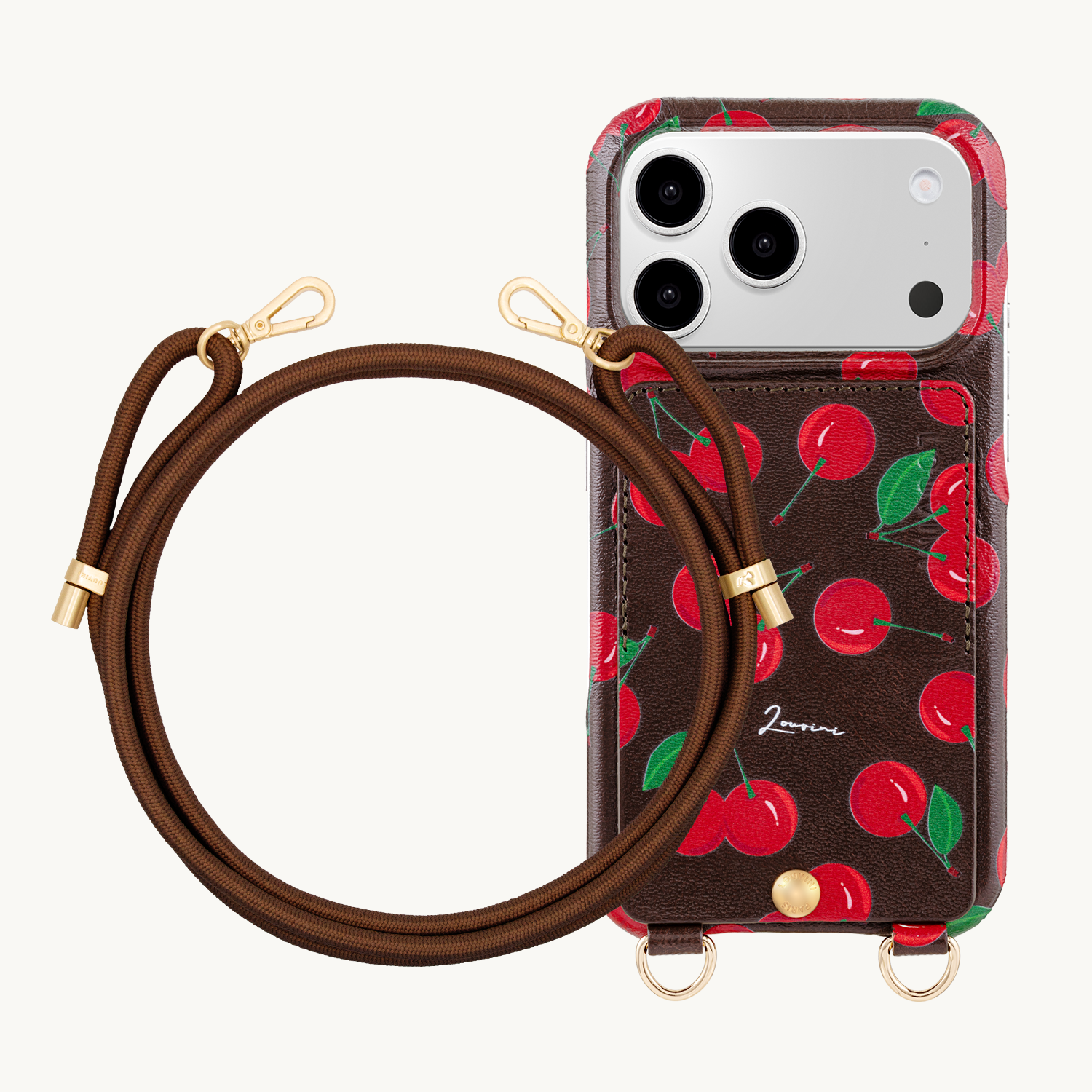 LOU Cherries Leather iPhone Case & TESSA Brown Cord
