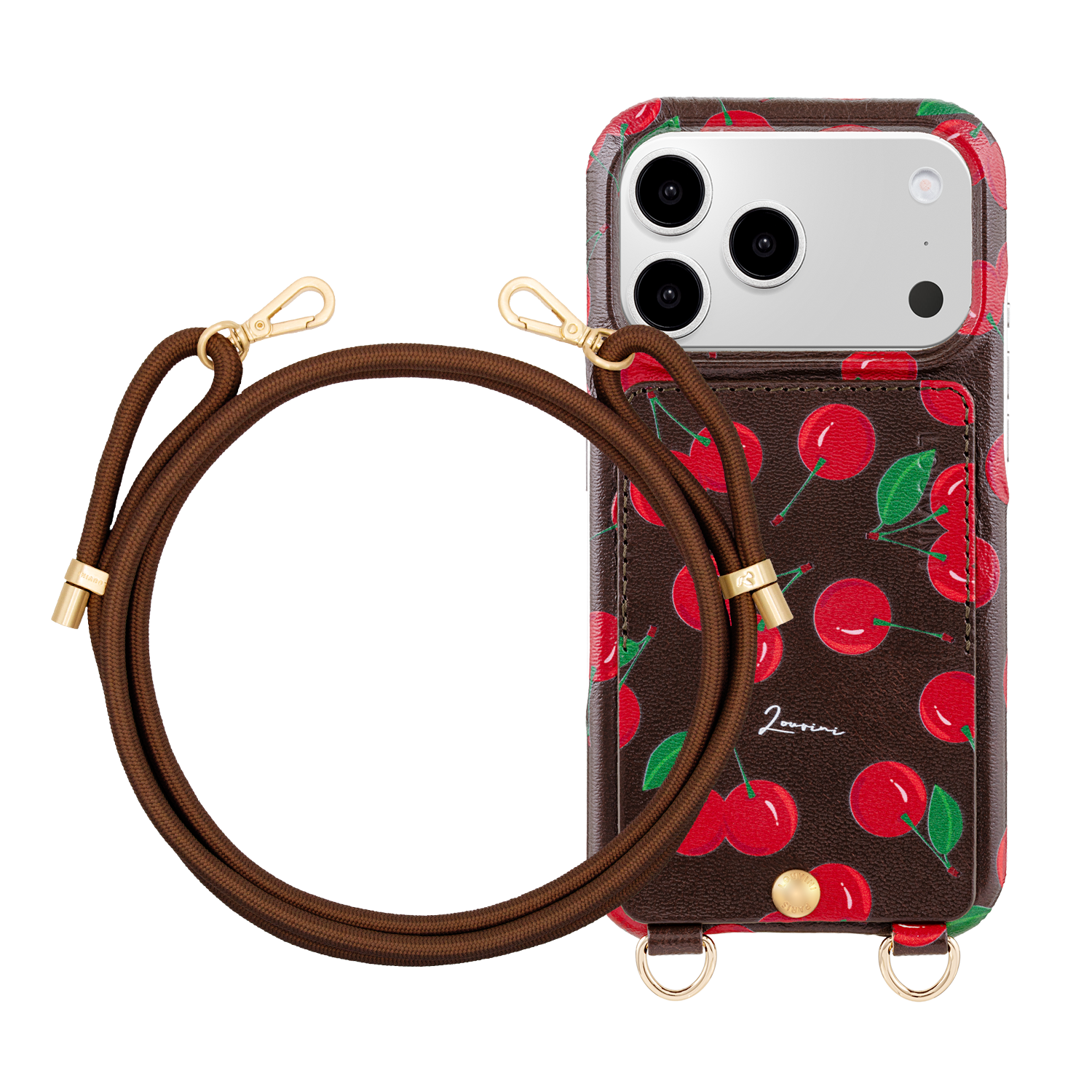 LOU Cherries Leather iPhone Case & TESSA Brown Cord